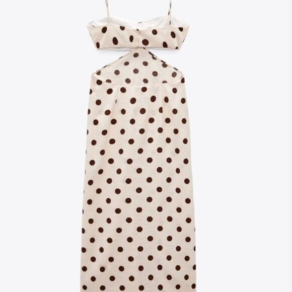 Zara Cream and Brown Polka Dot Maxi Dress - Picture 8 of 15